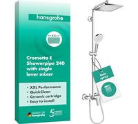 hansgrohe Crometta E - Colonne de douche avec mitigeur mecanique, douche pluie (240 x 240 mm) avec robinet, douchette, support, flexible de douche, barre et douche de tête carrée, Chromé, 27284000