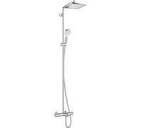 hansgrohe Crometta E - Colonne de douche sans mitigeur, douche pluie (240 x 240 mm) avec inverseur, douchette (2 jets), support, flexible de douche, barre et douche de tête carrée, Chromé, 27298000
