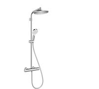 hansgrohe Crometta S - Colonne de douche avec mitigeur thermostatique, douche pluie 240 mm avec robinet, douchette, support, flexible de douche, barre et douche de tête ronde 1 jet, Chromé, 26781000