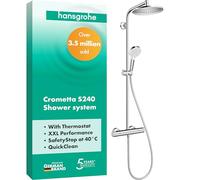 hansgrohe Crometta S - Colonne de douche avec mitigeur thermostatique, douche pluie 240 mm avec robinet, douchette, support, flexible de douche, barre et douche de tête ronde 1 jet, Chromé, 27267000