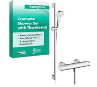 hansgrohe Crometta - Set de douche avec mitigeur thermostatique Ecostat 1001 CL, Pommeau de douche avec barre 90cm, support et flexible de douche 1,60m, Douchette avec 2 types de jet, Blanc/chromé