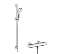 hansgrohe Crometta Vario set de douche 27813400 blanc-chrome, barre 90 cm, Ecostat 1001 CL