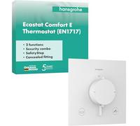 hansgrohe Ecostat Comfort E - Mitigeur de douche thermostatique incl. combinaison de sécurité, Robinet de douche encastré avec arrêt de sécurité (SafetyStop) à 40°C, 2 sorties, Blanc mat, 33716700