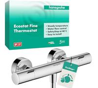 hansgrohe Ecostat Fine - Mitigeur de douche thermostatique avec EcoStop+, Robinet de douche apparent avec arrêt de sécurité (SafetyStop) à 40°C, Thermostat 1 sortie, Chromé, 13324000