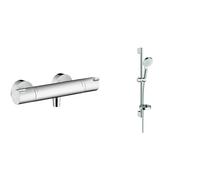 hansgrohe Ecostat Mitigeur Thermostatique 1001 ouche, chromé, 13211000 & Crometta Set de douche Vario avec barre Unica'Croma 65 cm et porte-savon, blanc/chromé, 26553400