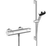 Hansgrohe - Ecostat Set Mitigeur thermostatique douche + Douchette à main XXL 105mm 3 jets, flexible douche 160cm, barre 65cm