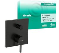 hansgrohe Finoris - Mitigeur baignoire encastré pour iBox universal, Robinet baignoire carré 2 sorties in ombinaison de sécurité intégrée, Mitigeur monocommande, Noir chromé brossé, 76416340
