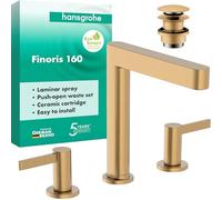 hansgrohe Finoris - Mitigeur de lavabo 3 trous avec vidage Push-Open, Robinet de salle de bain avec hauteur sous bec 169 mm, max. 5l/min (EcoSmart), Bronze brossé, 76034140