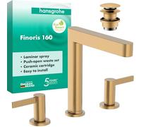 hansgrohe Finoris Mitigeur Lavabo 3 Trous avec Vidage Push-Open métallique | robinet avec hauteur de bec 162 mm, max. 5 l/min, Bronze brossé, 76034140