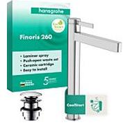 hansgrohe Finoris levier unique mitigeur lavabo 76072000 avec ouverture par poussée garniture de vidange , saillie 208 mm, chromé