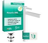 hansgrohe Finoris robinetterie de lavabo 260 CoolStart pour lavabos à poser, avec vidage Push-Open, 76072700, Couleur: Blanc mat