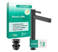 Mitigeur lavabo Hansgrohe Finoris 76072340 avec bonde à ouverture par pression, saillie 208 mm, chrome noir brossé