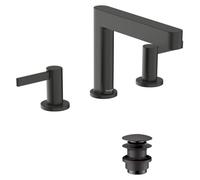 hansgrohe Finoris robinetterie de lavabo 3 trous 110 avec vidage Push-Open, portée 169mm, 76033340, Couleur: Chrome noir brossé