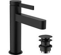 hansgrohe Finoris robinetterie de lavabo monocommande 110 avec vidage PUSH-Open, portée 139mm, 76023670, Couleur: noir mat
