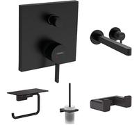hansgrohe Finoris Set de finition +Mitigeur de lavabo encastré +AddStoris Crochet double+Porte-brosse WC mural+Porte-papier WC avec tablette+Poubelle à pédale+76615670 Finoris+Mitigeur de bidet