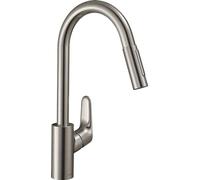 hansgrohe Focus M41 - Mitigeur de cuisine avec douchette extractible, 2 jets, Robinet avec hauteur sous bec 240 mm, Robinetterie avec bec pivotant et extensible, Aspect acier inox, 31815800