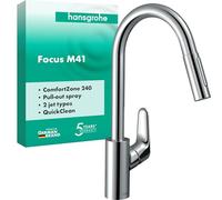 hansgrohe Focus M41 - Mitigeur de cuisine avec douchette extractible, 2 jets, Robinet avec hauteur sous bec 240 mm, Robinetterie avec bec pivotant et extensible, Chromé, 31815000