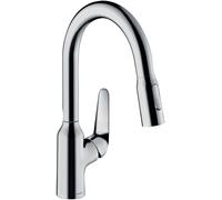 hansgrohe Focus M42 mitigeur monocommande de cuisine M42 180, douchette coulissante, 2 jets, 71801000, Couleur: chrome