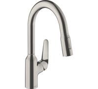 hansgrohe Focus M42 mitigeur monocommande de cuisine M42 180, douchette coulissante, 2 jets, 71801800, Couleur: Finition en acier inoxydable