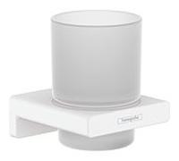 hansgrohe gobelet AddStoris 41749700 avec verre, fixation murale, métal, blanc mat