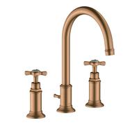 Mitigeur lavabo 3 trous Hansgrohe 16513140, saillie 175 mm, poignées en croix, bonde clic-clac, bronze brossé