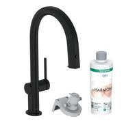 Hansgrohe hansgrohe Mitigeur monotrou de cuisine Aqittura M91 avec douchette extractible, 1 jet, set de démarrage, noir mat Quantité:1