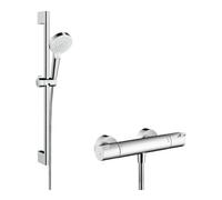 Hansgrohe hansgrohe Système de douche Crometta 650 mm Barre de douche, avec thermostat, blanc/chrome Quantité:1