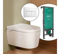 hansgrohe LivaFine WC japonais suspendu avec AquaHelix Flush, pack complet avec bâti-support iFrame et plaque de déclenchement Original Q, 63024450+66001700#SET,