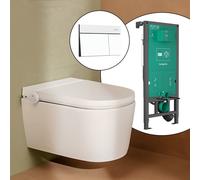 hansgrohe LivaFine WC japonais suspendu avec AquaHelix Flush, pack complet avec bâti-support iFrame et plaque de déclenchement Element E, 63024450+66003700#SET,