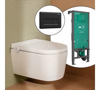 hansgrohe LivaFine WC japonais suspendu avec AquaHelix Flush, pack complet avec bâti-support iFrame et plaque de déclenchement Original Q, 63024450+66001670#SET,