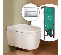 hansgrohe LivaFine WC japonais suspendu avec AquaHelix Flush, pack complet avec bâti-support iFrame et plaque de déclenchement Original Q, 63024450+66001000#SET,