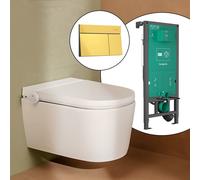 hansgrohe LivaFine WC japonais suspendu avec AquaHelix Flush, pack complet avec bâti-support iFrame et plaque de déclenchement Element E, 63024450+66003990#SET,