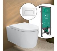 hansgrohe LivaFine WC suspendu avec AquaFall Flush, pack complet avec bâti-support iFrame et plaque de déclenchement Original Q, 61187450+66001700#SET,