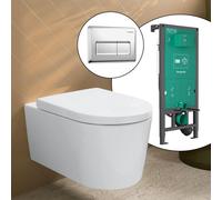 hansgrohe LivaFine WC suspendu avec AquaFall Flush, pack complet avec bâti-support iFrame et plaque de déclenchement Original Q, 61187450+66001000#SET,