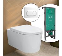 hansgrohe LivaFine WC suspendu avec AquaFall Flush, pack complet avec bâti-support iFrame et plaque de déclenchement Original S, 61187450+66002700#SET,