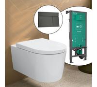 hansgrohe LivaFine WC suspendu avec AquaHelix Flush, pack complet avec bâti-support iFrame et plaque de déclenchement Element E, 61188450+66003340#SET,