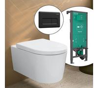 hansgrohe LivaFine WC suspendu avec AquaHelix Flush, pack complet avec bâti-support iFrame et plaque de déclenchement Original Q, 61188450+66001670#SET,