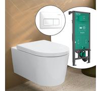 hansgrohe LivaFine WC suspendu avec AquaHelix Flush, pack complet avec bâti-support iFrame et plaque de déclenchement Original Q, 61188450+66001450#SET,
