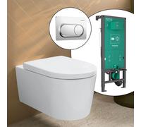 hansgrohe LivaFine WC suspendu avec AquaHelix Flush, pack complet avec bâti-support iFrame et plaque de déclenchement Original S, 61188450+66002000#SET,
