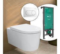 hansgrohe LivaFine WC suspendu avec AquaHelix Flush, pack complet avec bâti-support iFrame et plaque de déclenchement Original S, 61188450+66002450#SET,