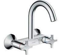hansgrohe Logis Mitigeur d'évier 2 manettes 71284000 montage mural, bec haut, 1jet, chromé