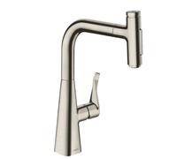 hansgrohe Metris M71 Mitigeur monocommande de cuisine M71 240, douchette coulissante, 2 jets, sBox, 73817800, Couleur: Finition en acier inoxydable