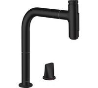 hansgrohe Metris Select M71 Mitigeur de cuisine 2 trous 200, douchette extractible, 2jets, sBox, 73818670, Couleur: noir mat