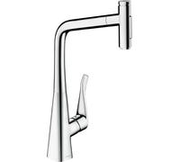 hansgrohe Metris Select M71 Mitigeur monocommande de cuisine 320, douchette coulissante, 2 jets, sBox, 73816000, Couleur: chrome