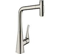 hansgrohe Metris Select mélangeur de cuisine 2 trous 73820800 aspect inox, bec extractible orientable, 2jet, sBox