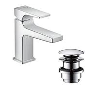 hansgrohe Metropol Mitigeur de lavabo 100 poignée manette bec court, bonde Push-Open, chromé, 32500000