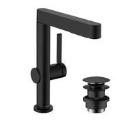 hansgrohe mitigeur de lavabo Finoris, robinet lavabo 230 mm avec douchette extractible, 2 jets, avec bonde Push-Open, noir mat, 76063670