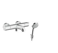 Hansgrohe Mitigeur Thermostatique de Baignoire Ecostat 1001 CL & Porter Set Douchette Croma 100 Vario 4 jets d'intensité variable avec Flexible de Douche 1,6m et Porte-Douchette 27594000