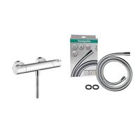 hansgrohe MyFox - Mitigeur de douche thermostatique, Robinet de douche avec arrêt de sécurité & Isiflex - Flexible de douche universel 1,60 m, tuyau de douche avec protection anti-pliure