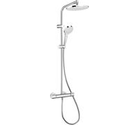 hansgrohe MySelect S - Colonne de douche avec mitigeur thermostatique, douche pluie 240 mm avec robinet, douchette, support, flexible de douche, barre et douche de tête ronde, Blanc/chromé, 26758400